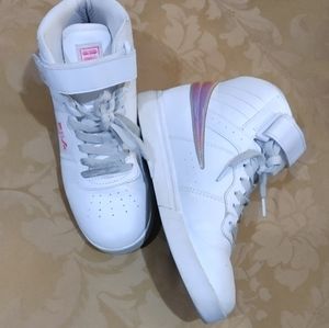 Kids Fila hightops white with rainbow stripe